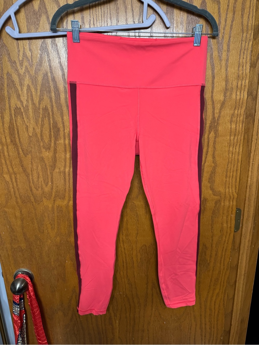 Athleta Pink High-Waist Leggings with Maroon Side Panels